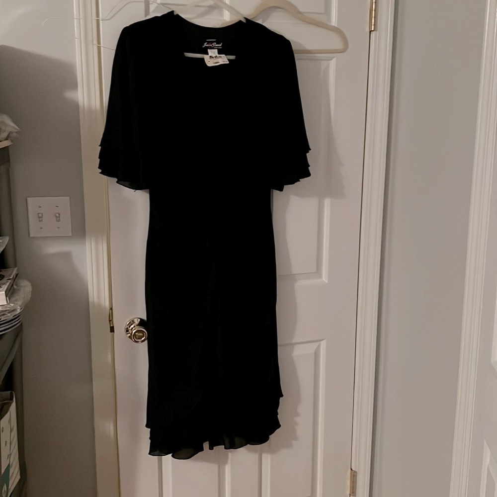 Black MIDI Dress NWT Vtg by Just in David New York size 12 short sleeve ruffle